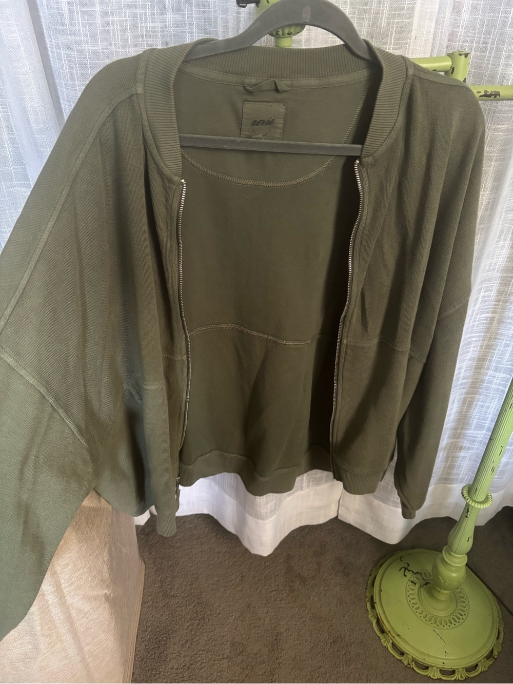 aerie Olive Green Zip-Front Cardigan Sweater